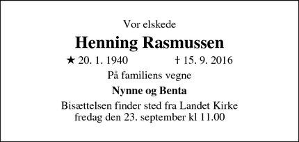 Dødsannoncen for Henning Rasmussen - Svendborg