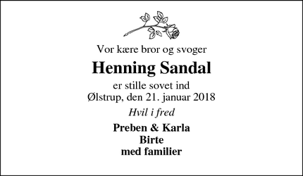 Dødsannoncen for Henning Sandal - Ølstrup