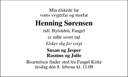 Dødsannoncen for Henning Sørensen - Kolding