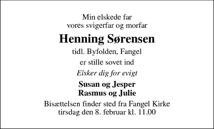 Dødsannoncen for Henning Sørensen - Kolding