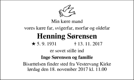 Dødsannoncen for Henning Sørensen - Viborg