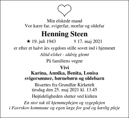 Dødsannoncen for Henning Steen - Hinnerup