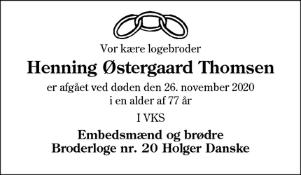 Dødsannoncen for Henning Østergaard Thomsen - Esbjerg