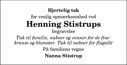 Taksigelsen for Henning Stistrups - Jordrup