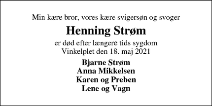 Dødsannoncen for Henning Strøm - ingen