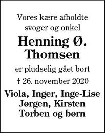 Dødsannoncen for Henning Ø.
Thomsen - Silkeborg