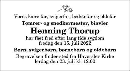 Dødsannoncen for Henning Thorup - Haverslev
