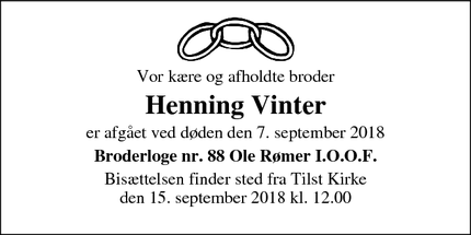 Dødsannoncen for Henning Vinter - Aarhus