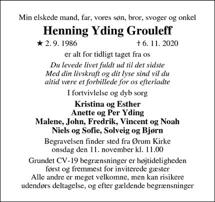 Dødsannoncen for Henning Yding Grouleff - Ørum