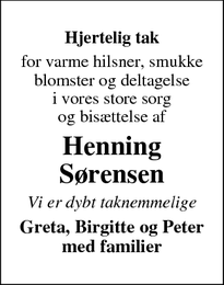 Taksigelsen for Henning
Sørensen - Helsingør