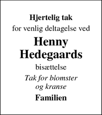 Taksigelsen for Henny Hedegaards - Aabybro