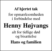 Taksigelsen for Henny Højvang - Tengslemark
