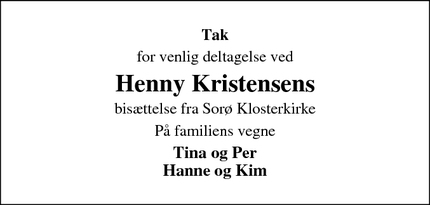 Taksigelsen for Henny Kristensen - Sorø