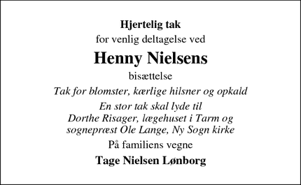 Taksigelsen for Henny Nielsen - Lønborg