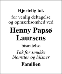 Taksigelsen for Henny Papsø
Laursens - Fredericia