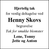 Taksigelsen for Henny Skovs - Klejtrup