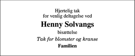 Taksigelsen for Henny Solvangs - Kerteminde