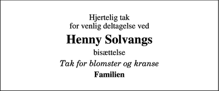 Taksigelsen for Henny Solvangs - Kerteminde