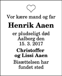 Dødsannoncen for Henrik Aaen - Aalborg