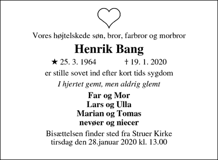 Dødsannoncen for Henrik Bang - 2300 København
