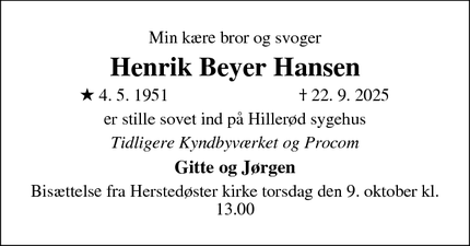Dødsannoncen for Henrik Beyer Hansen - BRØNDBY