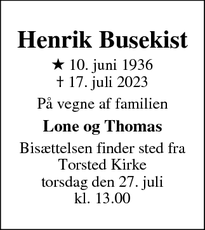 Dødsannoncen for Henrik Busekist - Horsens
