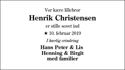 Dødsannoncen for Henrik Christensen - Felsted