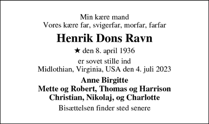 Dødsannoncen for Henrik Dons Ravn - Midlothian