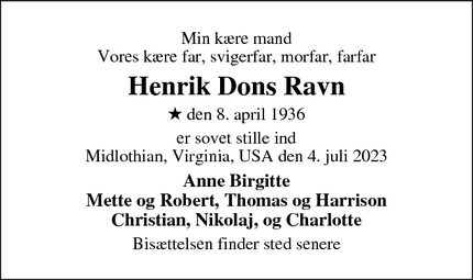 Dødsannoncen for Henrik Dons Ravn - Midlothian