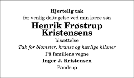 Taksigelsen for Henrik Fr&oslash;strup Kristensen - Pandrup