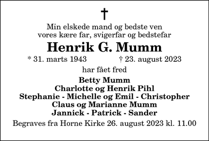 Dødsannoncen for Henrik G. Mumm - Hjørring