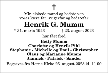Dødsannoncen for Henrik G. Mumm - Hjørring