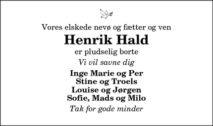 Dødsannoncen for Henrik Hald - Brønderslev