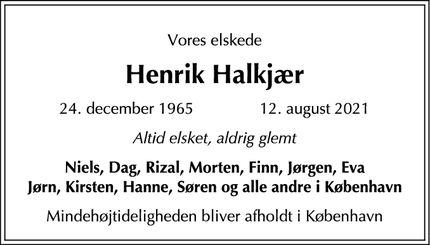 Dødsannoncen for Henrik Halkjær - SKODSBORG