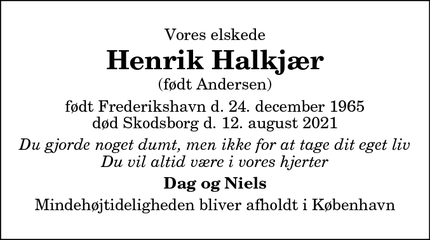 Dødsannoncen for Henrik Halkjær - Skodsborg