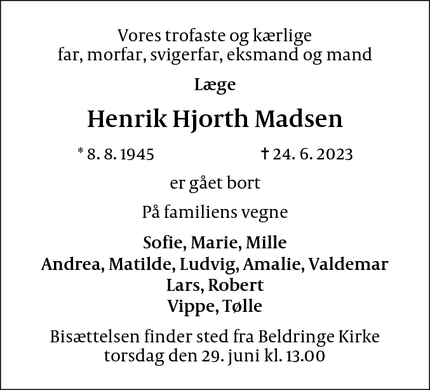 Dødsannoncen for Henrik Hjorth Madsen - Faksinge By