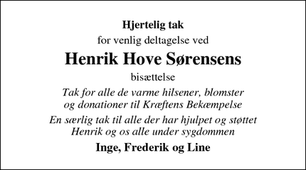 Dødsannoncen for Henrik Hove Sørensens - Møldrup
