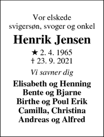 Dødsannoncen for Henrik Jensen - Rønne