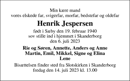 Dødsannoncen for Henrik Jespersen - Skanderborg