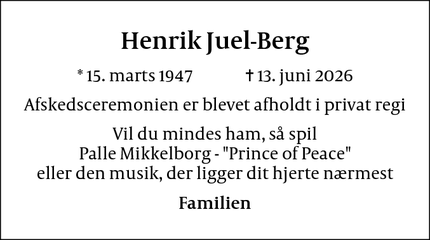 Dødsannoncen for Henrik Juel-Berg - Copenhagen K