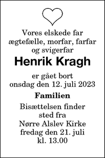 Dødsannoncen for Henrik Kragh - Nykøbing Falster 