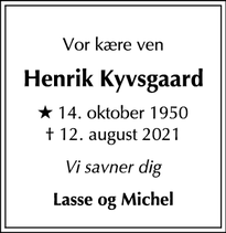 Dødsannoncen for Henrik Kyvsgaard - Skibby