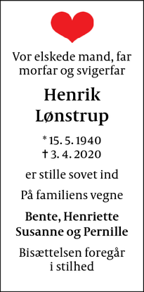 Dødsannoncen for Henrik Lønstrup - Gilleleje