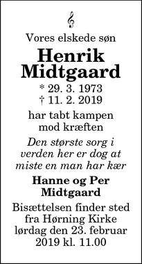 Dødsannoncen for Henrik Midtgaard - Hørning