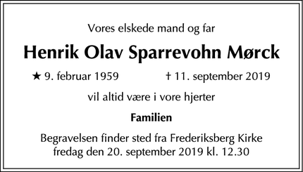 Dødsannoncen for Henrik Olav Sparrevohn Mørck - Hørsholm