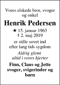 Dødsannoncen for Henrik Pedersen - Esbjerg