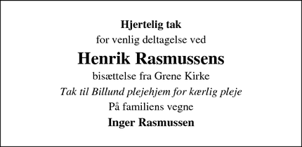 Dødsannoncen for Henrik Rasmussens - Billund