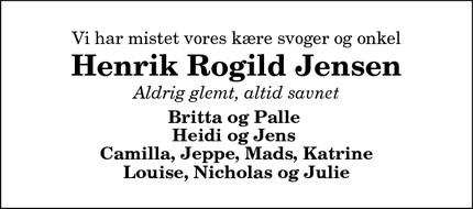 Dødsannoncen for Henrik Rogild Jensen - Skellerup