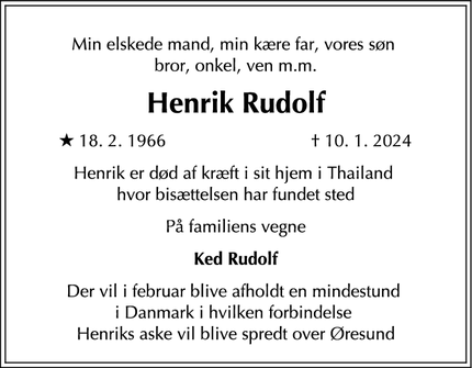 Dødsannoncen for Henrik Rudolf - København