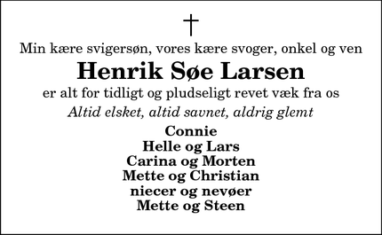 Dødsannoncen for Henrik Søe Larsen - 7700
